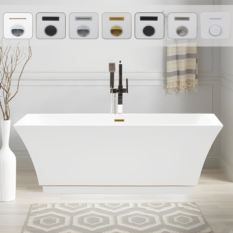 White and Titanium Gold 59'' Freestanding Acrylic Bathtub