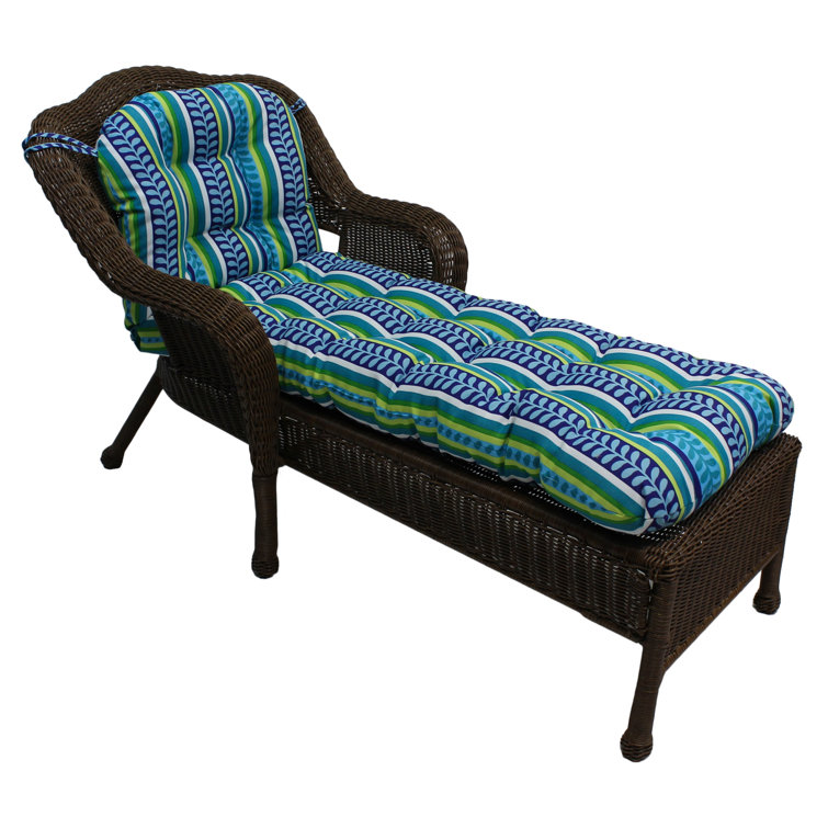 Azure Striped Polyester Outdoor Chaise Lounge Cushion