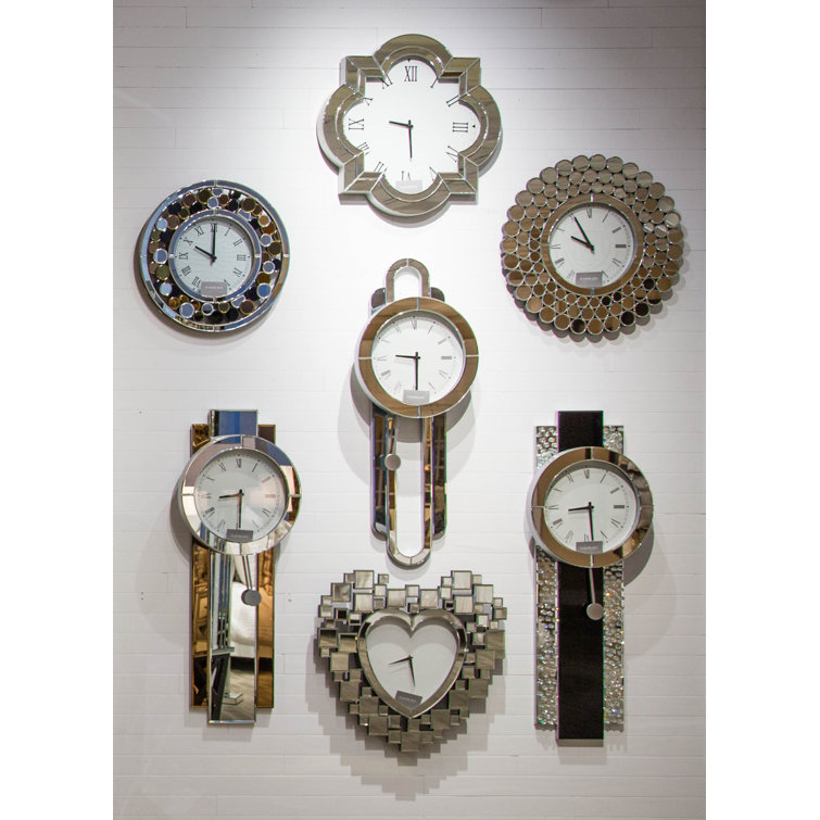 Montreal Mirrored Glass Wall Clock with Roman Numerals