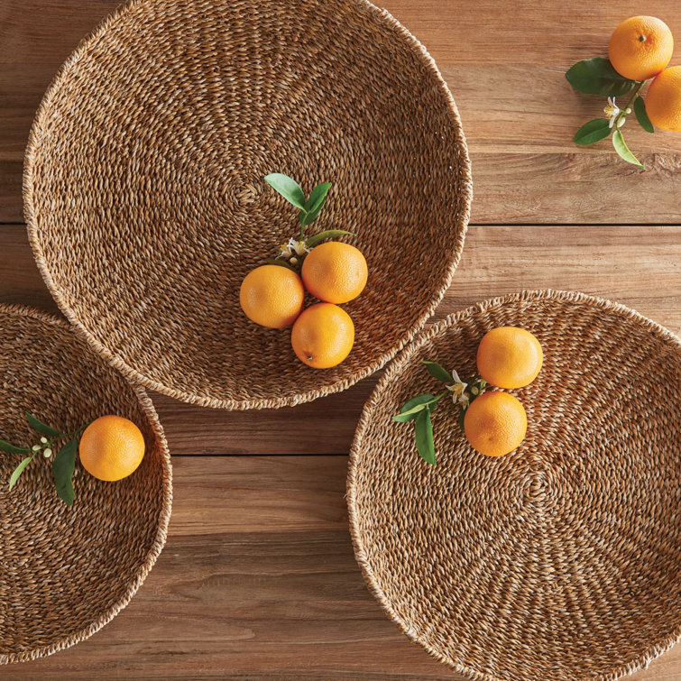 Natural Seagrass Round Decorative Tray Set