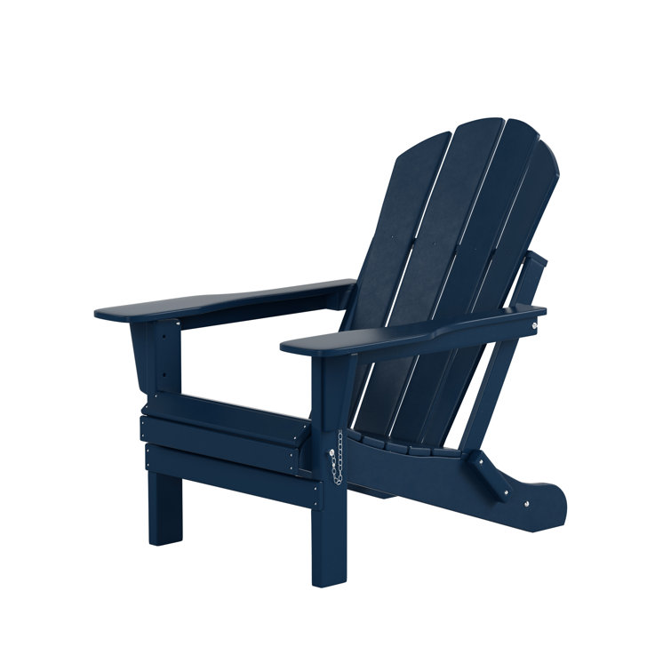 Navy Blue Folding Poly Adirondack Chair with Square Arms