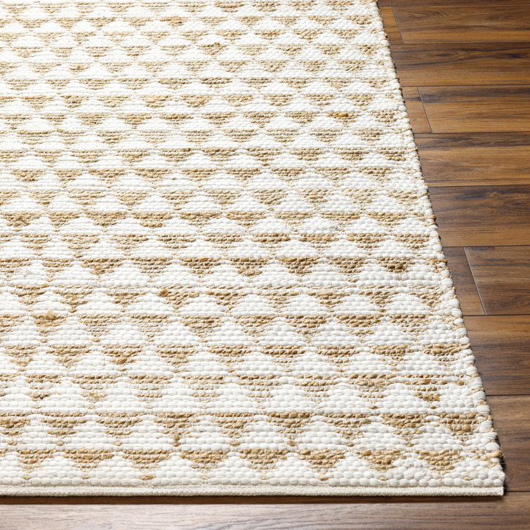 Addy Beige and White Geometric Flat Woven Rug