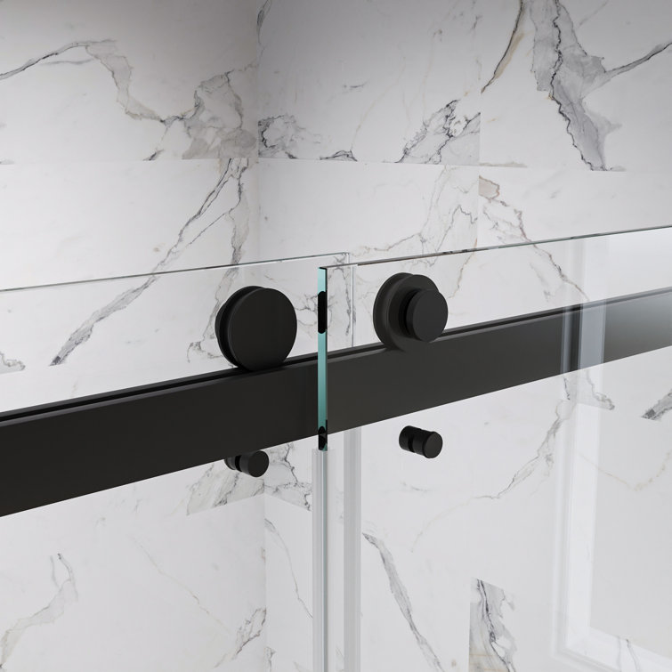 Matte Black Frameless Double Sliding Shower Door with Clear Glass