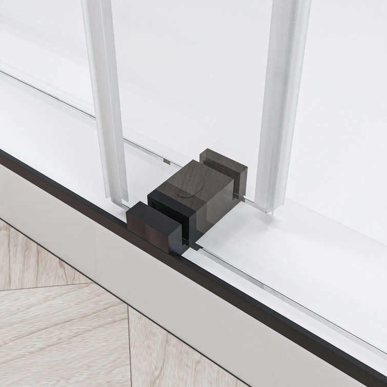 Matte Black Frameless Double Sliding Shower Door with Clear Glass