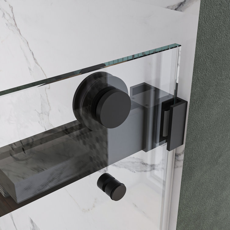 Matte Black Frameless Double Sliding Shower Door with Clear Glass