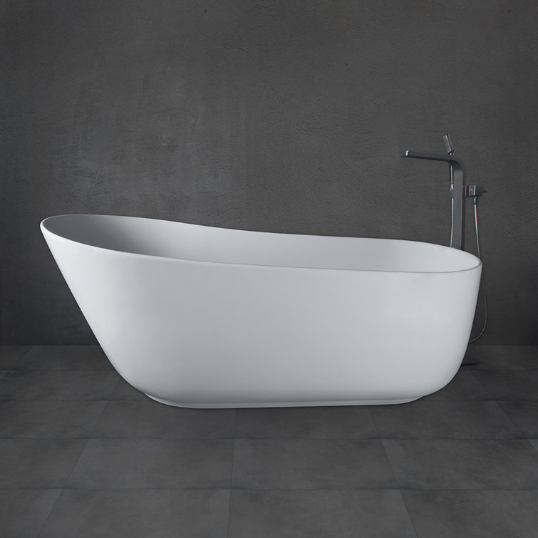 59'' White Solid Surface Freestanding Soaking Bathtub