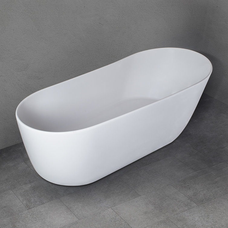 59'' White Solid Surface Freestanding Soaking Bathtub