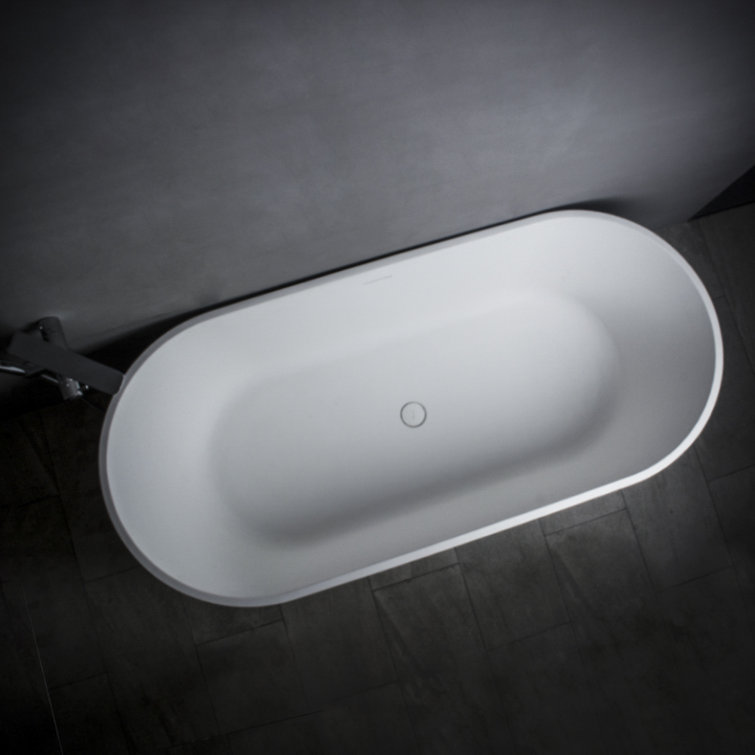 65'' White Solid Surface Freestanding Soaking Bathtub