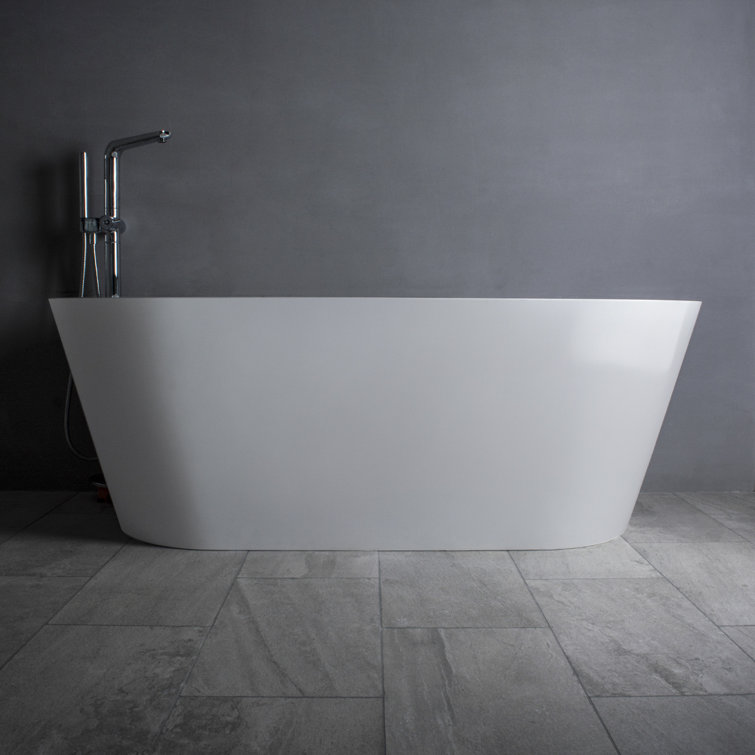 Glossy White 59'' Freestanding Solid Surface Bathtub