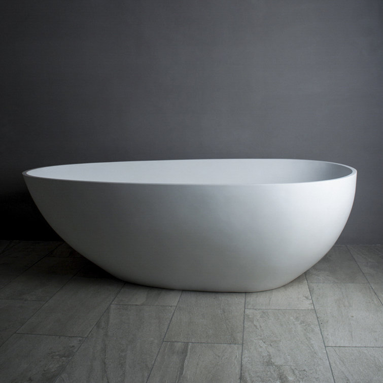 Matte White 59'' Freestanding Solid Surface Soaking Bathtub