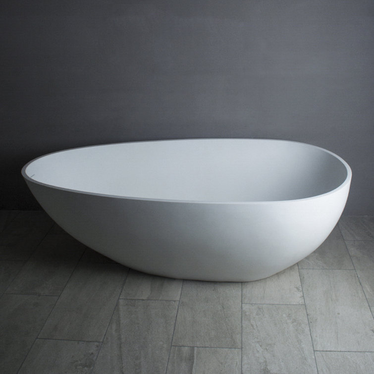 Matte White 59'' Freestanding Solid Surface Soaking Bathtub
