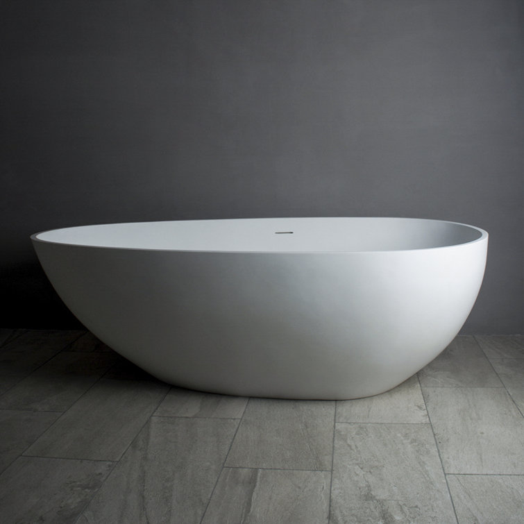 Matte White 67'' Solid Surface Freestanding Oval Bathtub