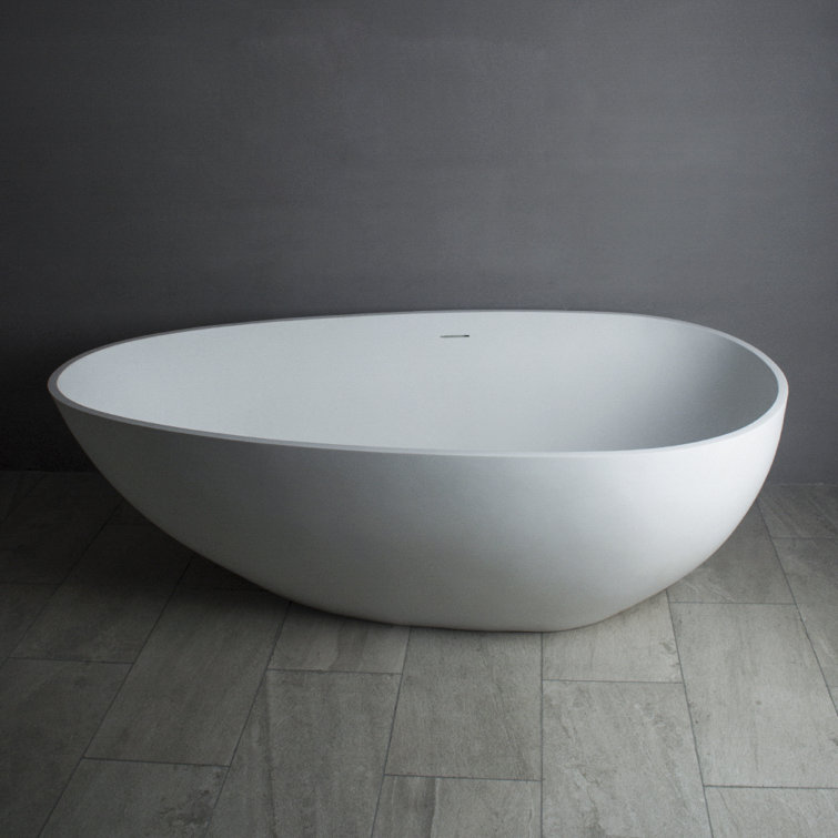 Matte White 67'' Solid Surface Freestanding Oval Bathtub