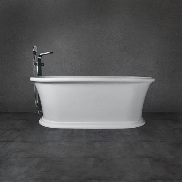 61" Matte White Freestanding Solid Surface Soaking Bathtub