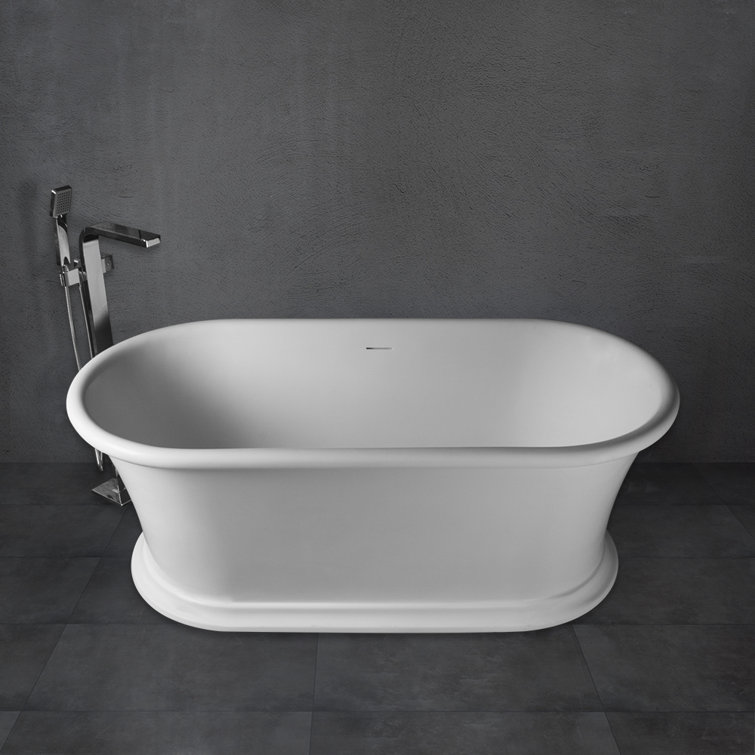 61" Matte White Freestanding Solid Surface Soaking Bathtub