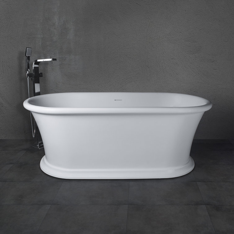 61" Matte White Freestanding Solid Surface Soaking Bathtub
