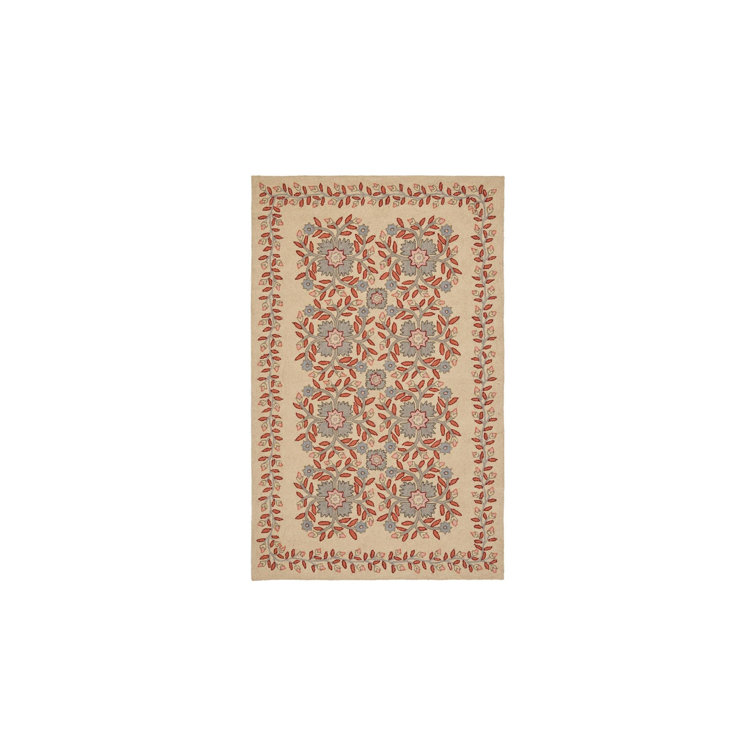 Handmade Tufted Red Floral Wool Rectangular 4' x 6' Rug