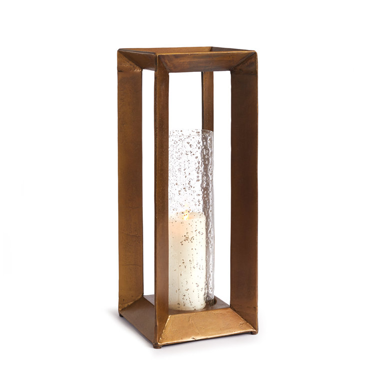 Antique Brass and Glass Hurricane Candle Holder