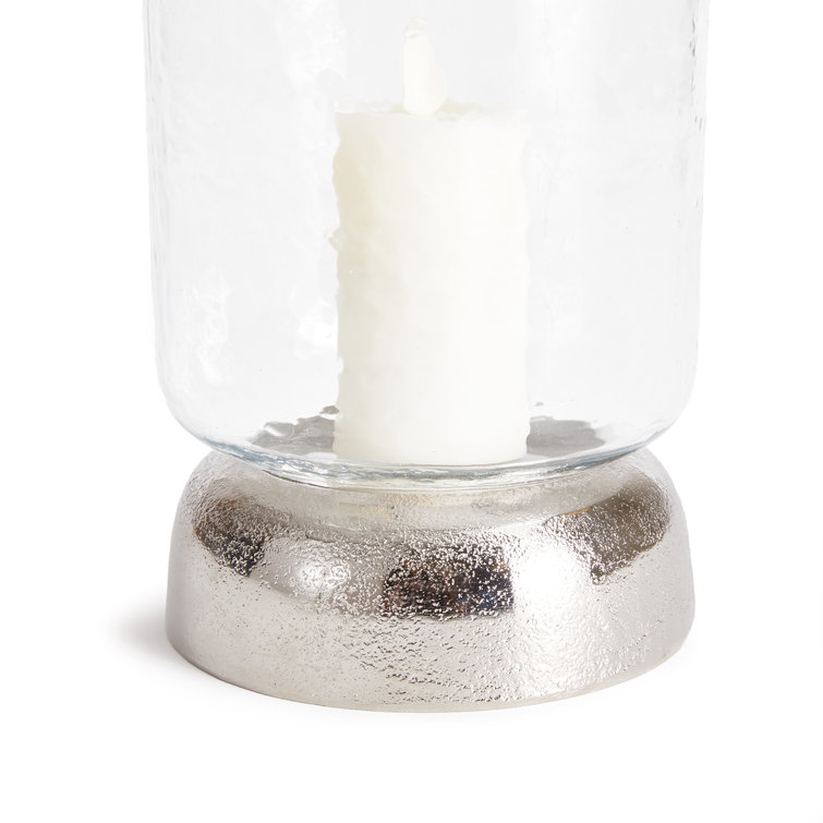 Chrome and Glass Hammered Hurricane Candle Holder