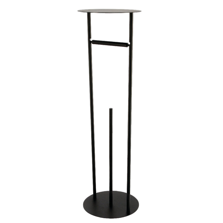 Matte Black Freestanding Toilet Paper Holder with Reserve Storage and Top Shelf