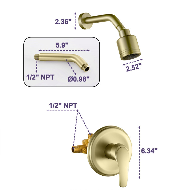 Brushed Gold Wall Mounted Rain Shower Faucet Set