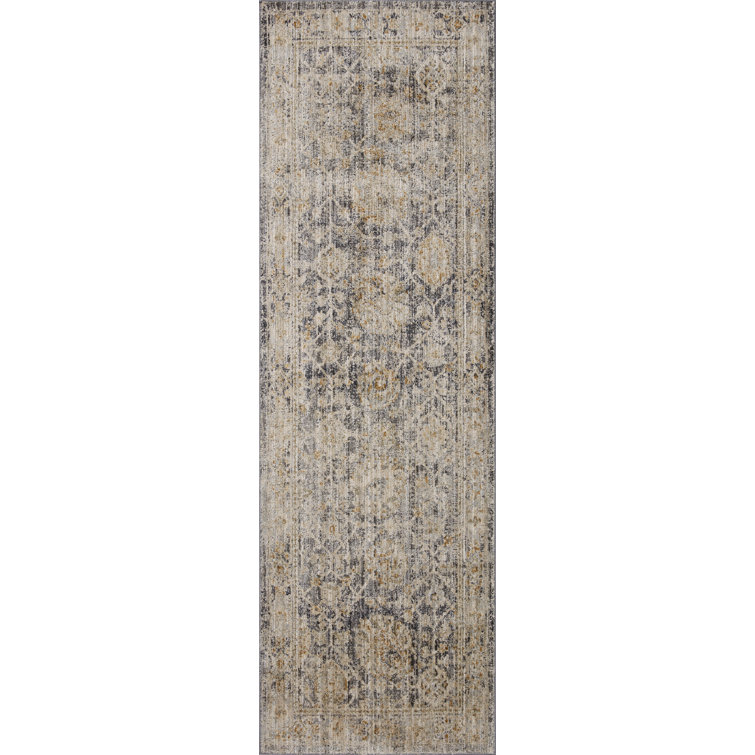 Charcoal and Gold Polyester Handmade Runner Rug, 2'-7" x 10'