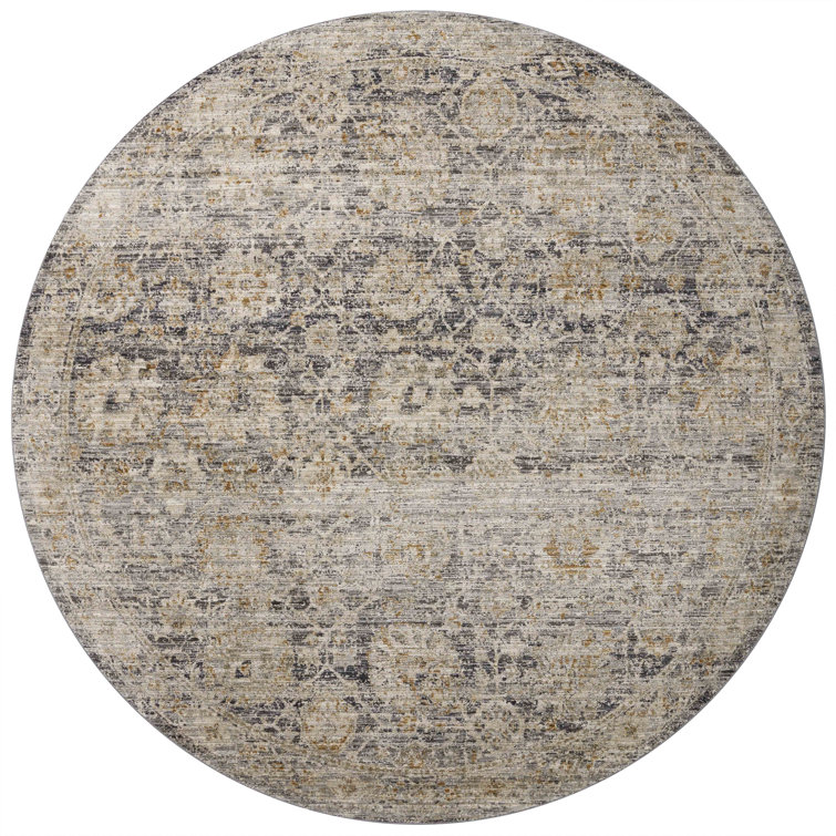 Katherine Charcoal and Gold Round Synthetic Area Rug 7'-10"