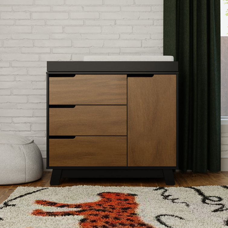 Hudson Black and Natural Walnut 3-Drawer Changing Table Dresser