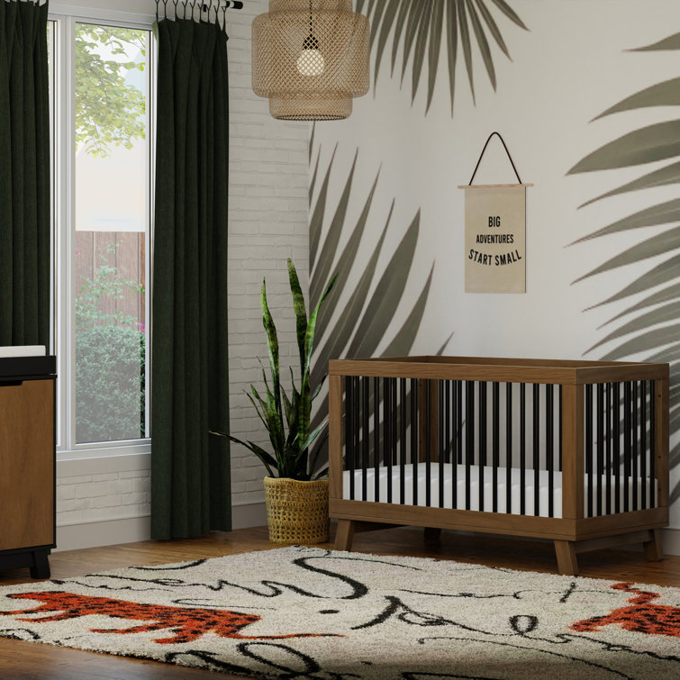 Hudson Natural Walnut and Black Pine Wood Convertible Crib