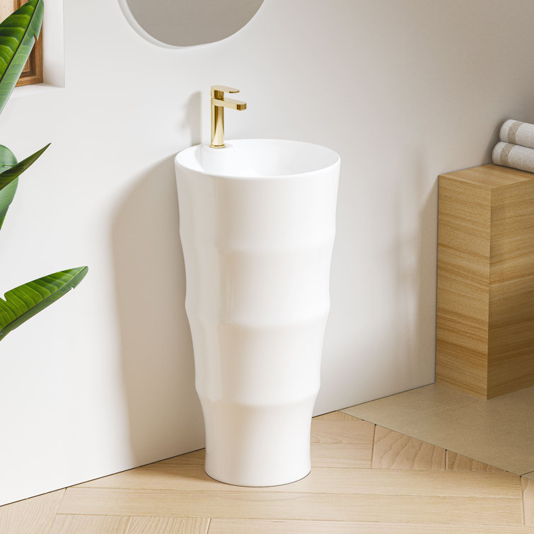 Brooklyn White Ceramic Round Freestanding Pedestal Sink