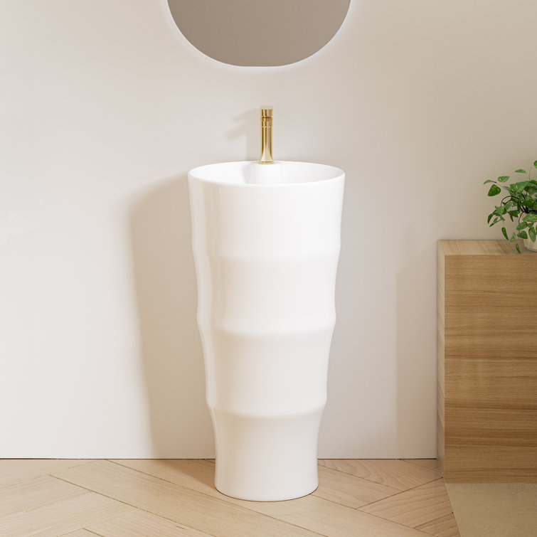 Brooklyn White Ceramic Round Freestanding Pedestal Sink