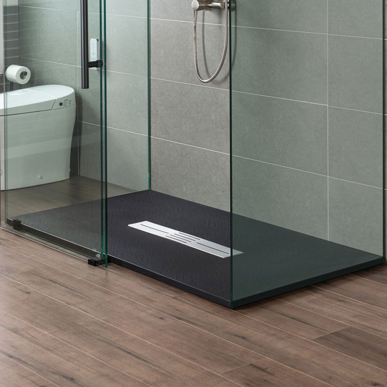 Black Solid Surface Low-Profile Rectangular Shower Base