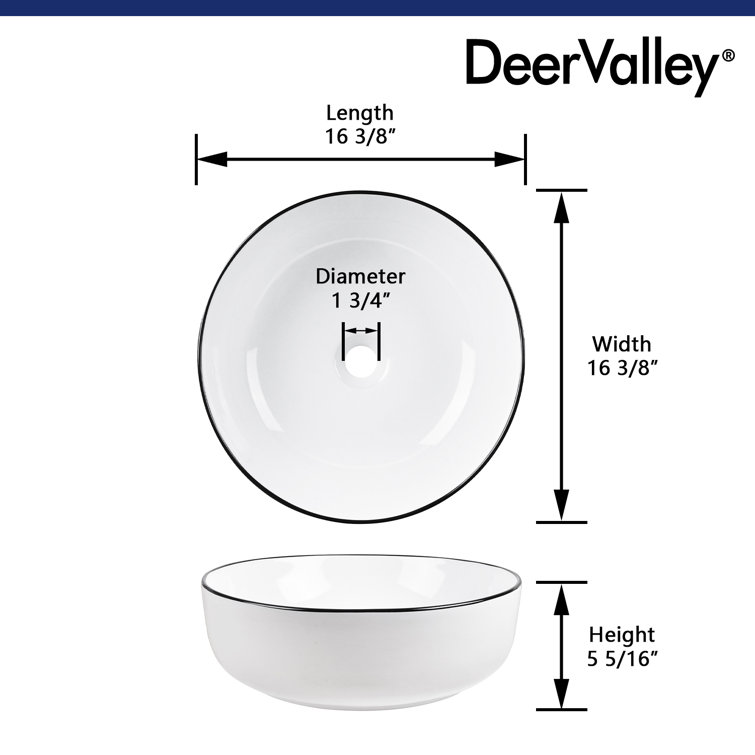 Symmetry 16'' White Ceramic Circular Vessel Bathroom Sink