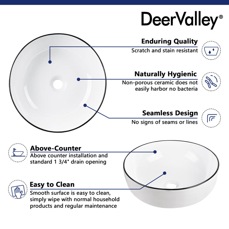 Symmetry 16'' White Ceramic Circular Vessel Bathroom Sink