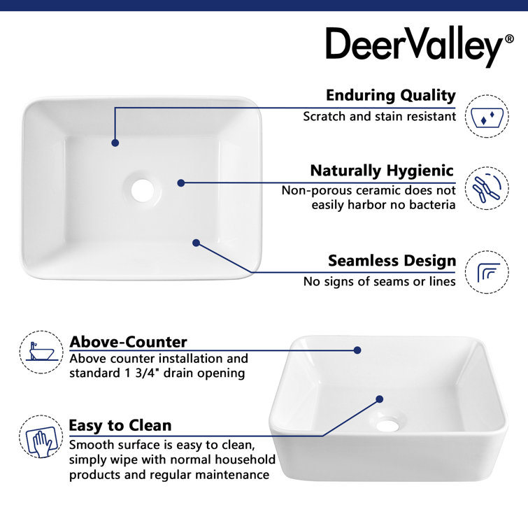 Liberty 12" White Ceramic Rectangular Vessel Bathroom Sink