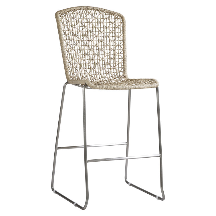 Carmel Beige Woven Wicker Outdoor Bar Stool