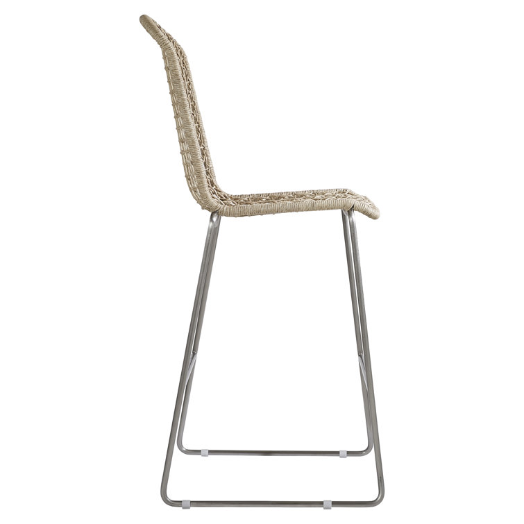 Carmel Beige Woven Wicker Outdoor Bar Stool