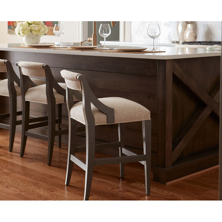 Georgian Bordeaux Wood & Beige Linen Upholstered Stool