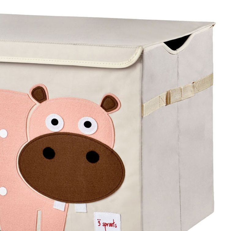 Pink Hippo Polyester Collapsible Toy Chest with Lid