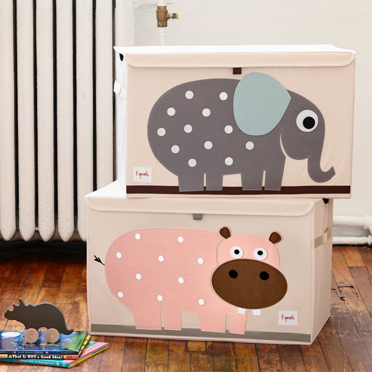 Pink Hippo Polyester Collapsible Toy Chest with Lid