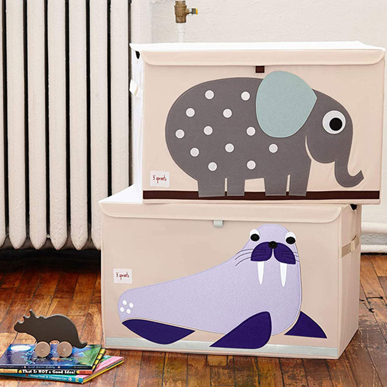 Purple and Beige Animal Print Toy Chest with Handles