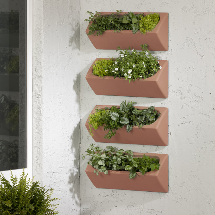 Dalya Burnt Orange Polyethylene Resin Outdoor Wall Planter Set