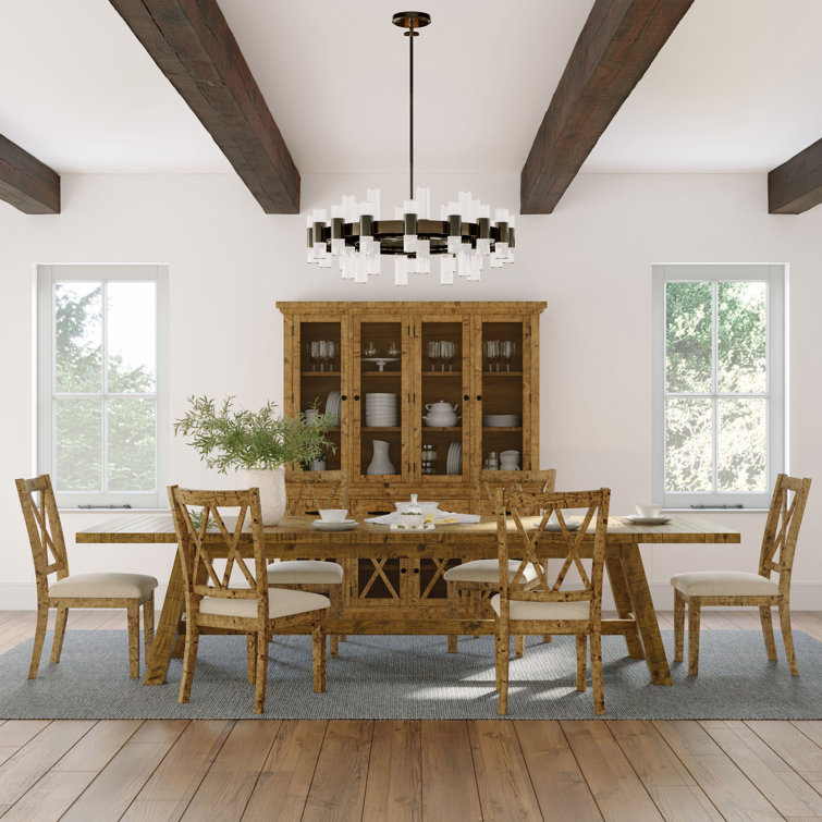 Telluride Rustic Pine Extendable Dining Set with 8 Chairs