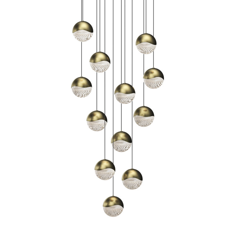 Brass and Crystal LED Globe Cluster Pendant Light