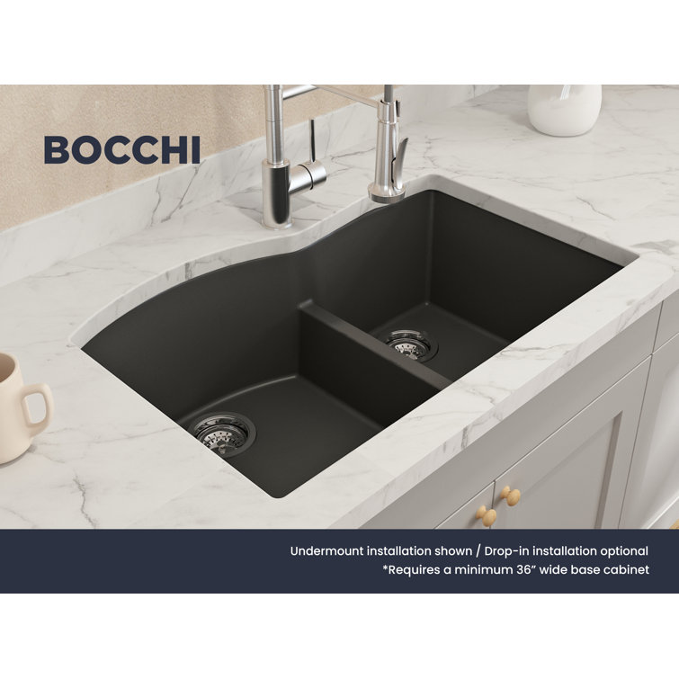 Matte Black Granite Double Bowl Drop-In Kitchen Sink