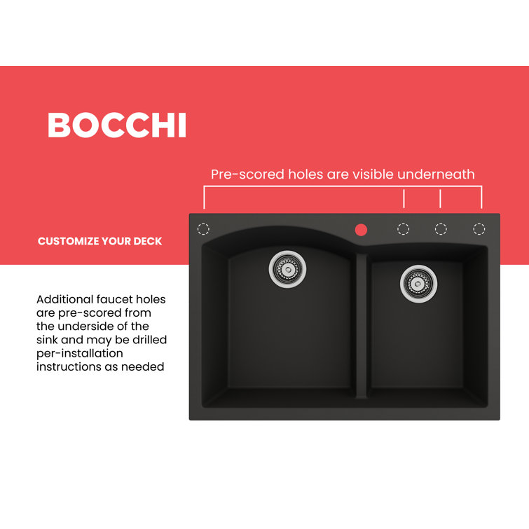 Matte Black Granite Double Bowl Drop-In Kitchen Sink