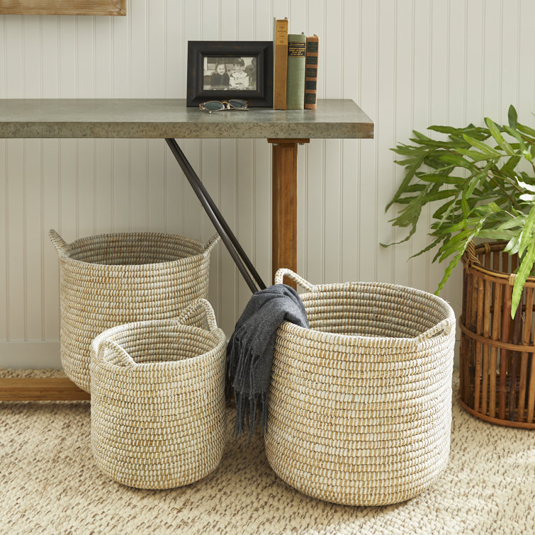 Handwoven Natural Seagrass Round Basket Set with Handles
