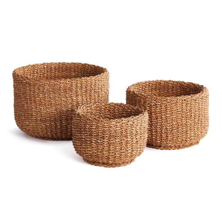 Handwoven Round Seagrass Basket Set with Natural Finish