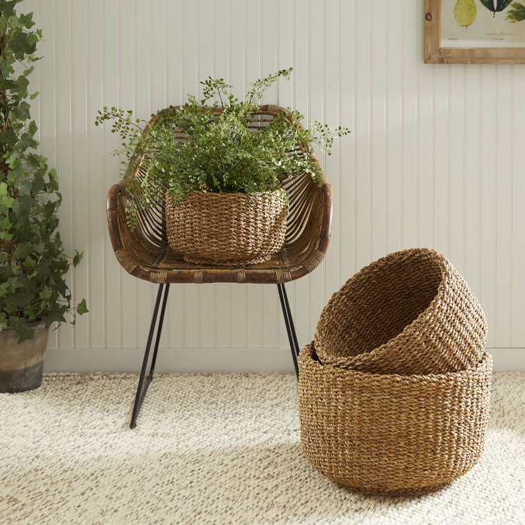 Handwoven Round Seagrass Basket Set with Natural Finish