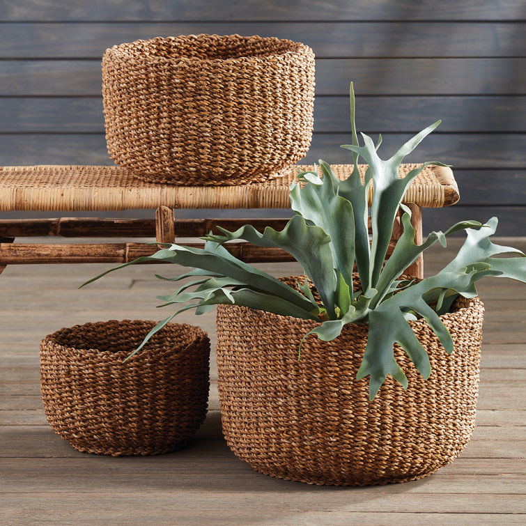 Handwoven Round Seagrass Basket Set with Natural Finish